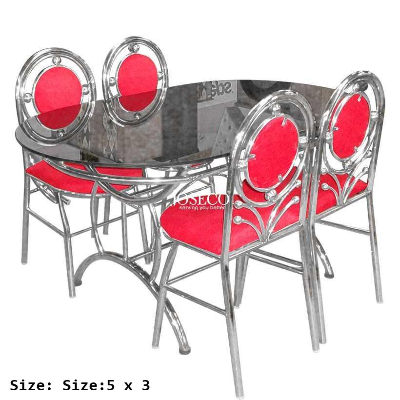 RESINE Stainless Steel 4 Seater Table and Chairs Set with Top Oval Glass-size