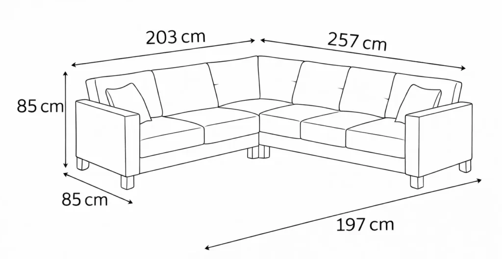 l shaped economic sofa measurement